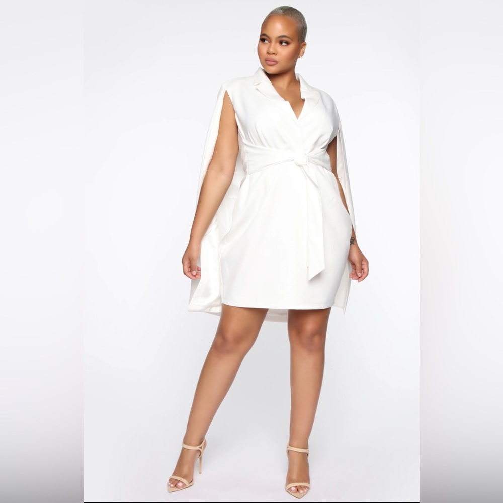 Fashion Nova - On Payroll Blazer Cape Dress - White
